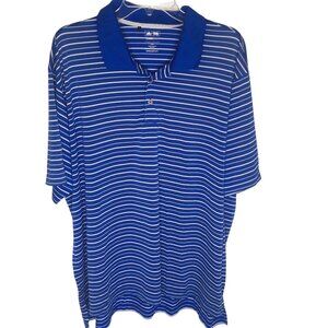 Adidas Golf Polo Shirt Mens 2XL Blue White Stripe Climalite Performance Stretch